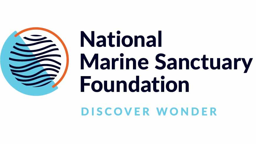 A logo of the Gray's Reef National Marine Sanctuary Foundation with a blue half circle with black waved lines running horizontally across.