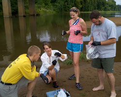 Jeff Eller, Cindy Ward, Laura Hunter and Shannon Sanders running tests in the Ocmulgee in Macon