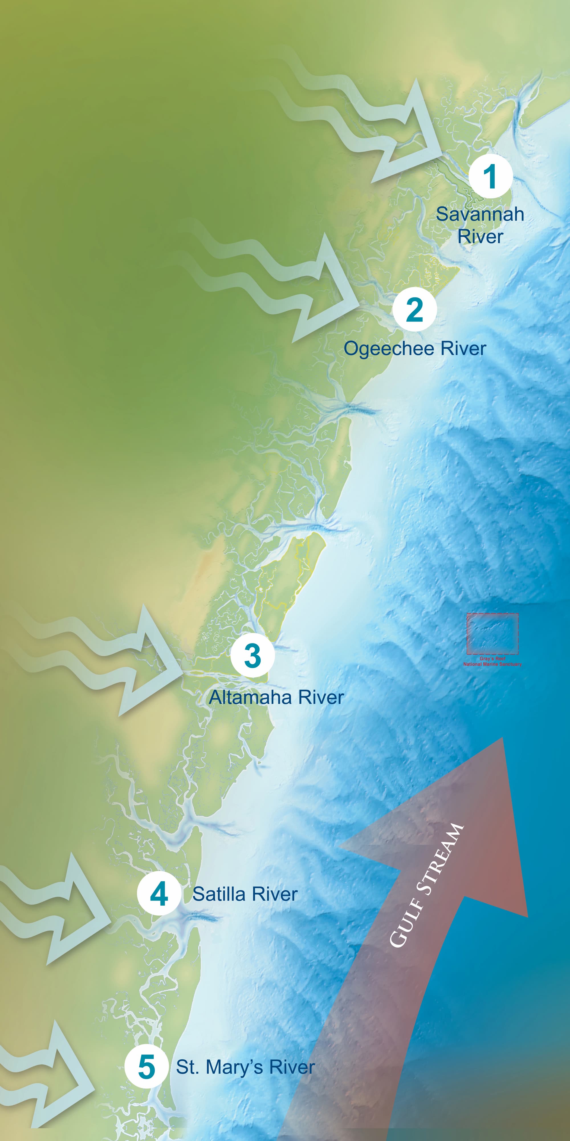 Coastal map near the gulf stream
