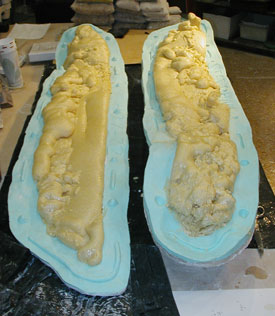 Resin poured in mold during cast making process